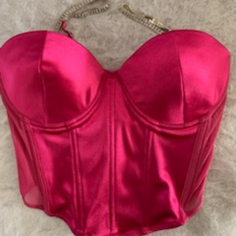 Forever 21 Pink Corset Top/Bustier Top with Rhinestone Straps (New)